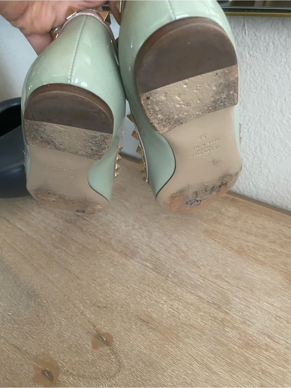 Valentino Rockstud Patent Leather Ballet Flats Size 38 (8) Mint Green